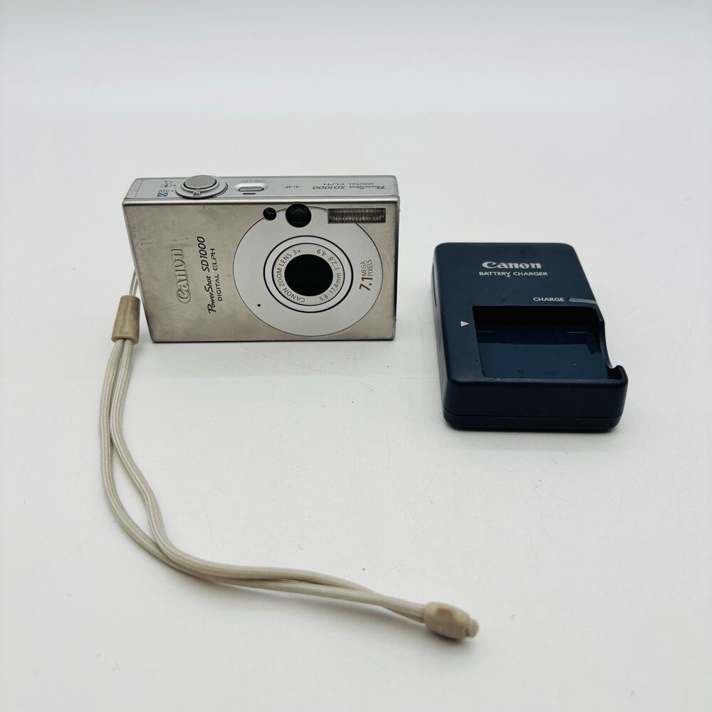 Canon PowerShot SD1000 Silver Digital ELPH Digital Camera Tested Works Charger